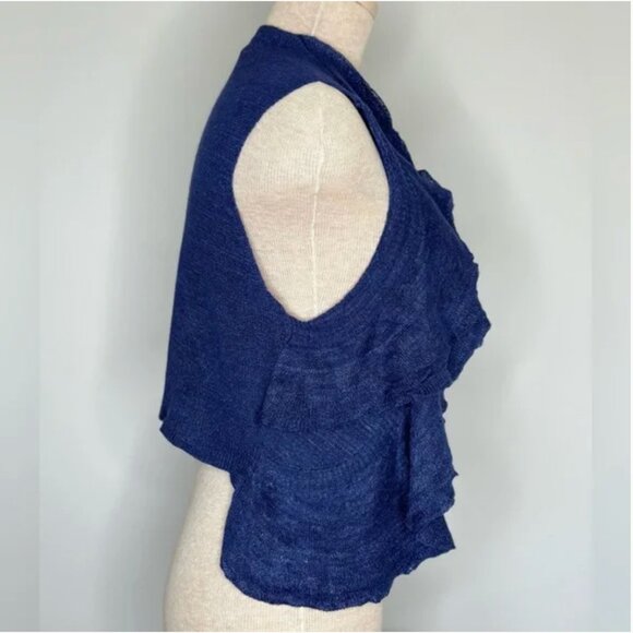 Theory Blue Isisa Ruffled Linen Blend Vest Cardigan Size Medium - Picture 6 of 11